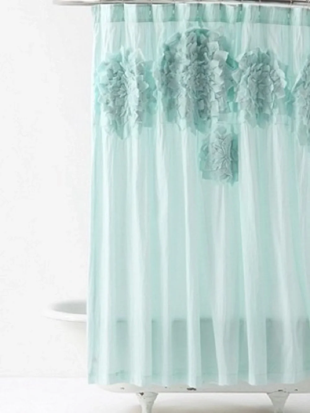 Anthropologie Aqua Floral Applique Shower Curtain Cottage Boho 72x72